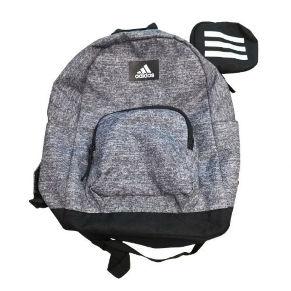 Adidas Grey Classic Backpack with Clip-on Pouch 980594-D‎ 2 Zipper Laptop Pocket